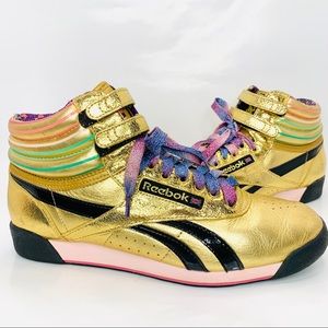 gold reebok classics high top